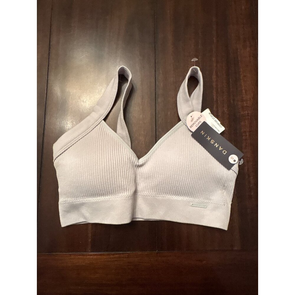 Danskin S Ribbed Sports Bra With Removable Cups - Light Beige